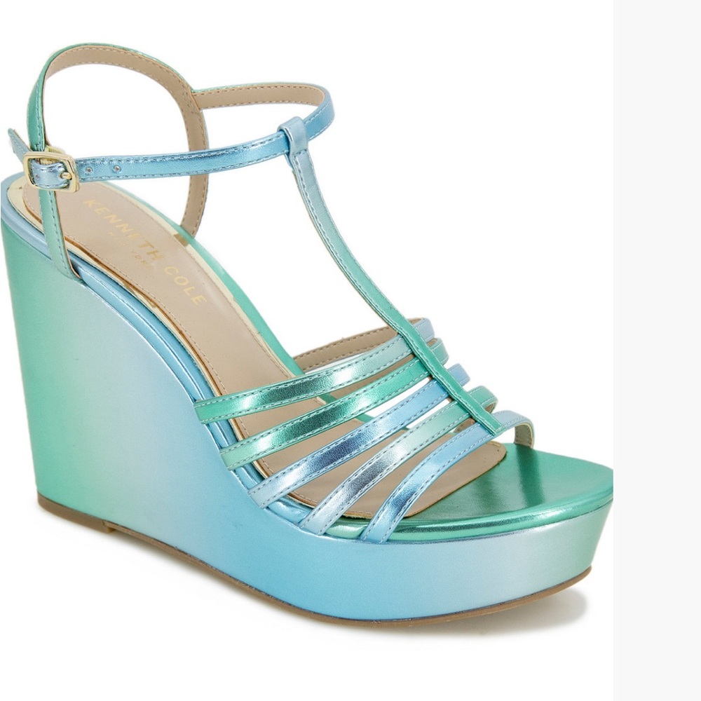 KENNETH COLE NEW YORK Womens Green 1" Platform Celia Wedge Heeled Sandal 9M